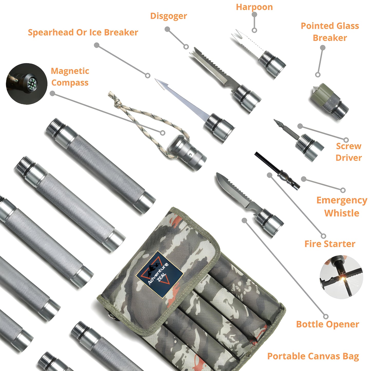 Tactical Walking Stick - Hiking Survival Staff